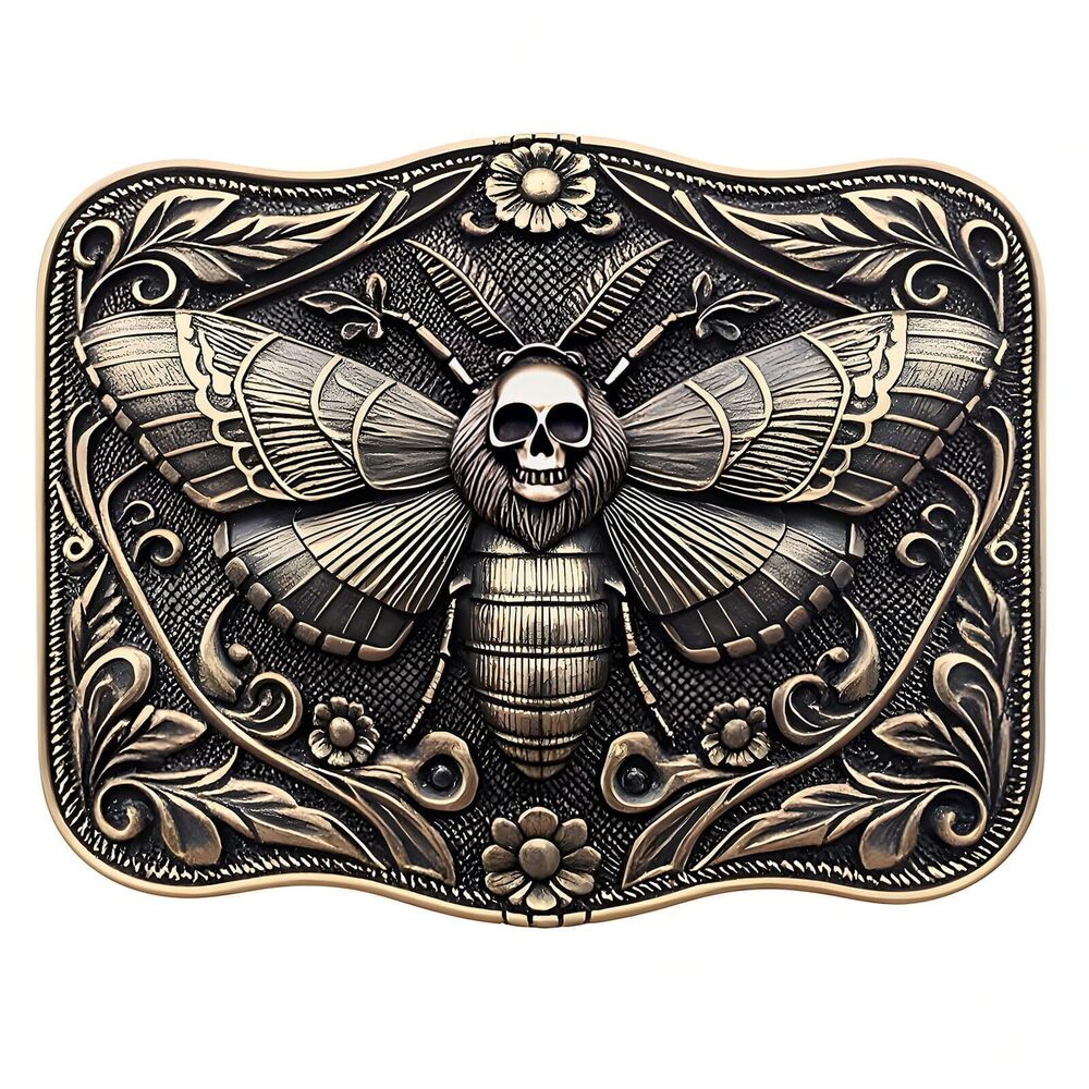 2315 Cowboy Belt Buckle Vintage Rodeo Ghost Skull Death Head Moth Western